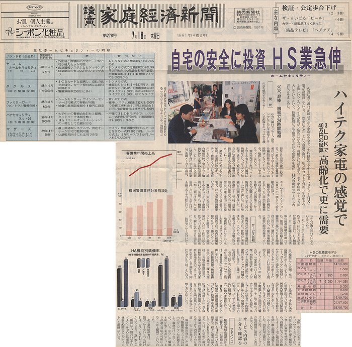 読売家庭経済新聞1991.7.18にホームセキュリティシステム「マザーズ」紹介される